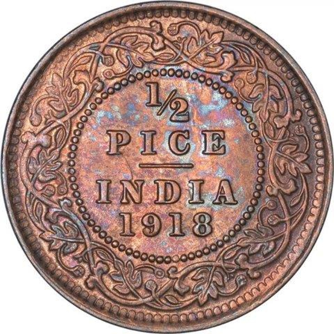 Bronze Half Pice Coin of King George V of Calcutta Mint of 1918