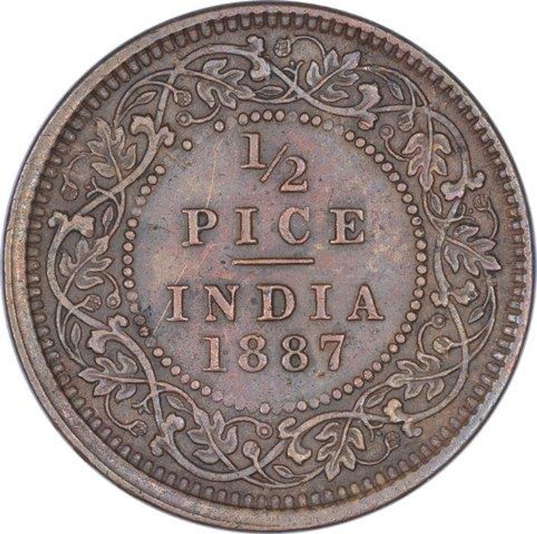 Rare Copper Half Pice Coin of Victoria Empress of Calcutta Mint of