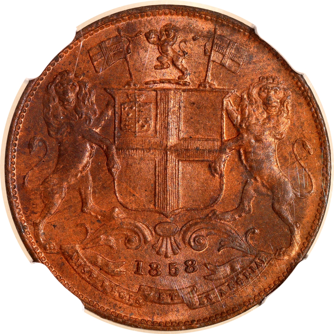 Rare NGC MS 64 RB Graded Copper One Quarter Anna Coin of East