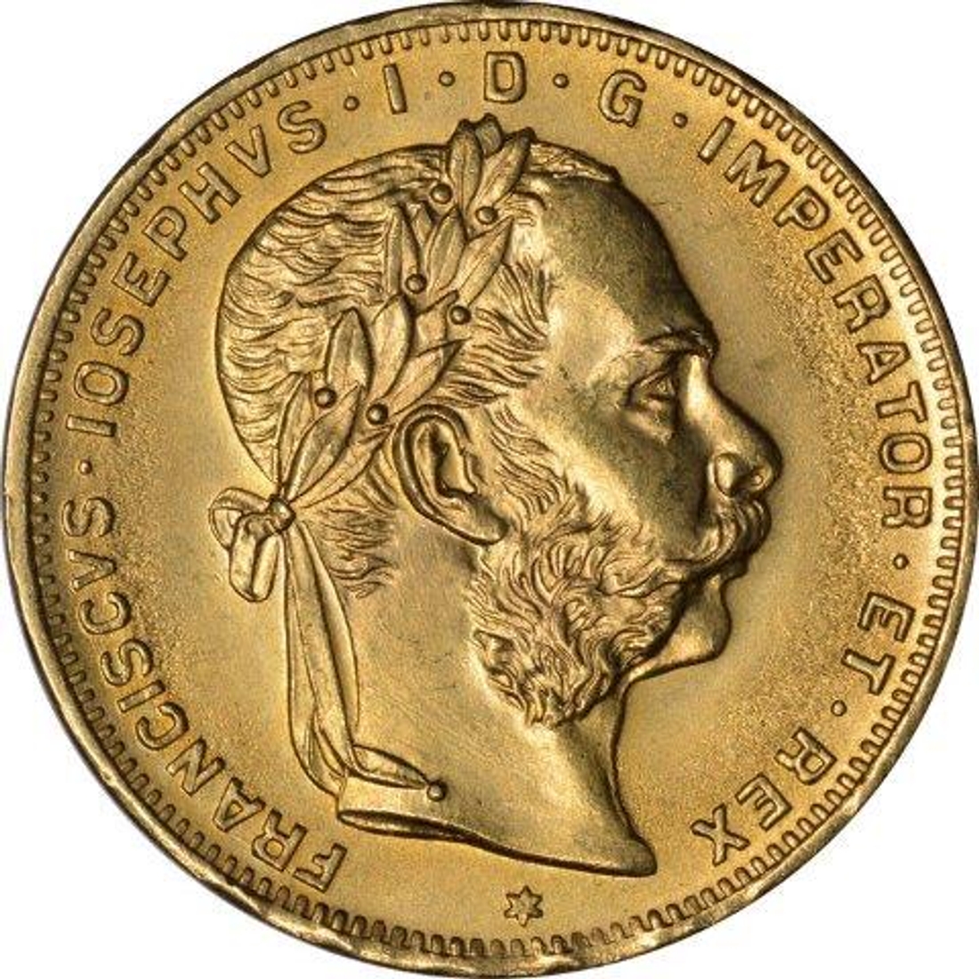 Gold Eight Florins (20 Francs) of Joseph I of Austria of 1892. | Auction 16  | Marudhararts