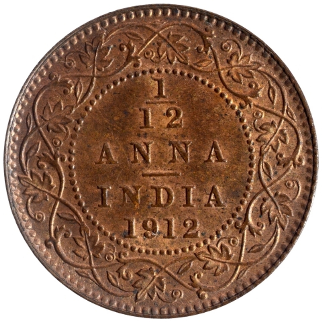 Bronze One Twelfth Anna Coin of King George V of Calcutta Mint of