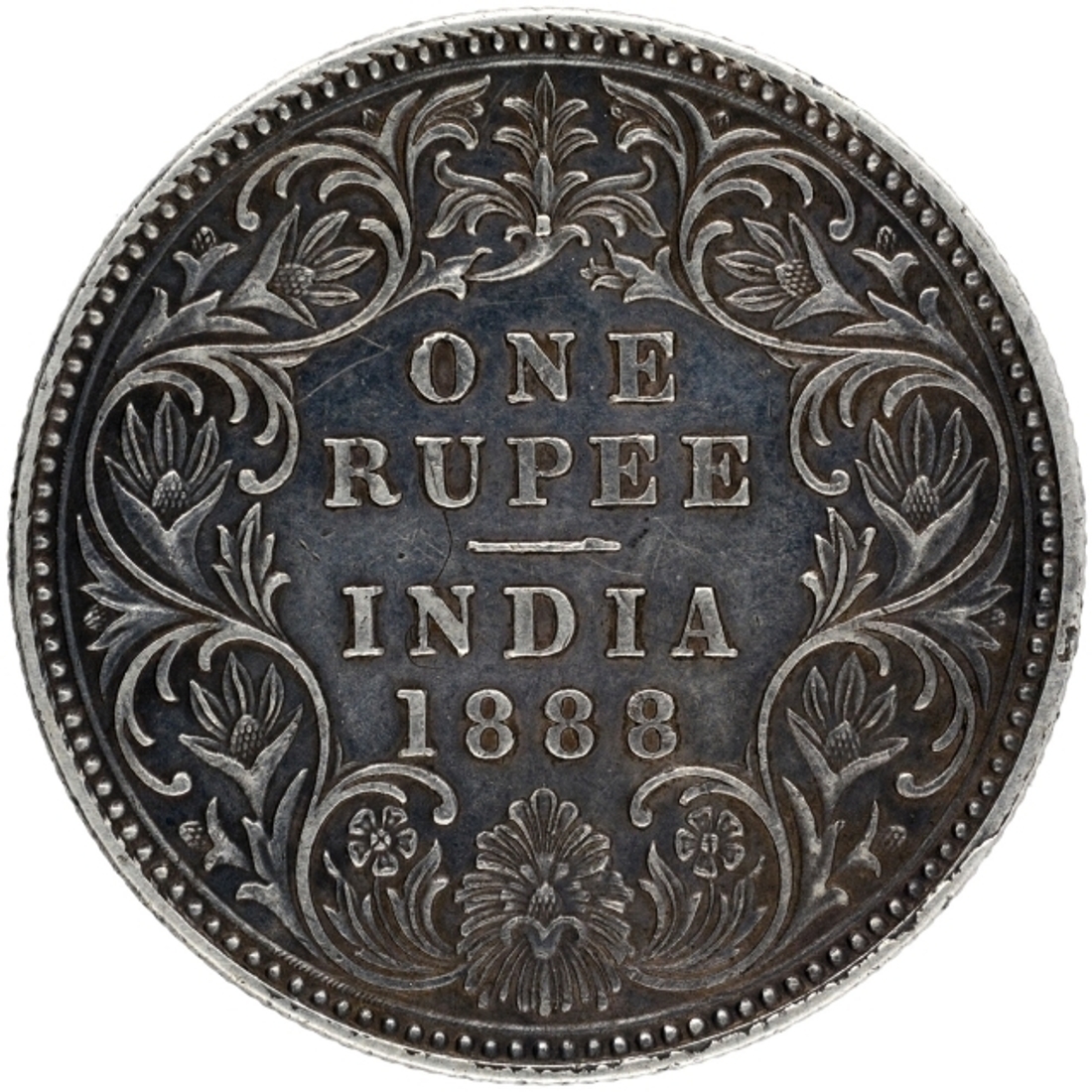Silver One Rupee Coin of Victoria Empress of Bombay Mint of