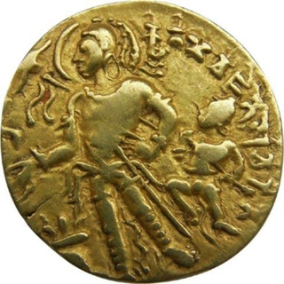 Gold Dinar Coin of Chandragupta II of Gupta Dynasty of Chhatra type.