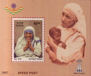 Mother Teresa M/S, Envelop with label and stamp of 1997.