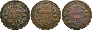 Copper Half Anna Coins of  East India Company of Madras Mint of 1835.