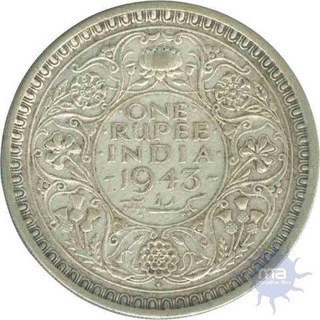 Silver One Rupee Coin of King George VI of Bombay Mint of 1943.