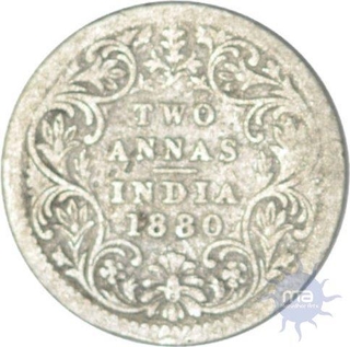 Silver Two Annas of Victoria Empress of Calcutta Mint of 1880.