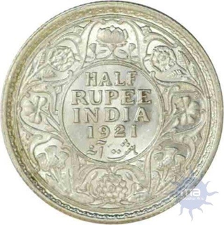 Silver Half Rupee of King George V of Calcutta Mint of 1921.