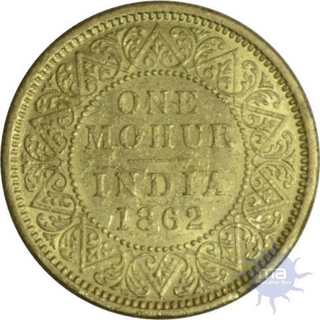 Gold Mohur of Victoria Queen of Calcutta Mint of 1862.