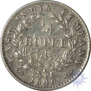 1840 Victoria Queen Silver Quarter Rupee Calcutta Mint