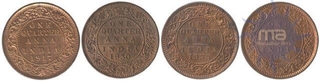 1917, 1930, 1933, 1936, Copper quater Anna (4), King George V,  