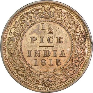 Bronze Half Pice of King George V of Calcutta Mint of 1915.