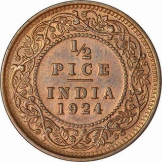 Bronze Half Pice of King George V of Calcutta Mint of 1924.