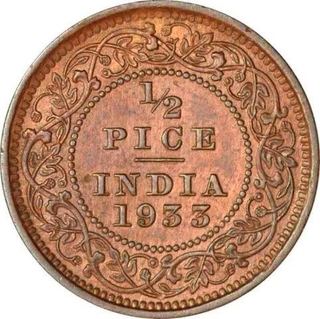 Bronze Half Pice of King George V of Calcutta Mint of 1933.