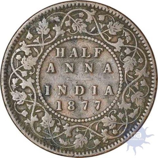 Copper Half Anna  of Victoria Empress of  Bombay Mint of 1877.