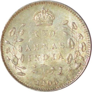 Silver Two Annas of King Edward VII of Calcutta Mint of 1905.