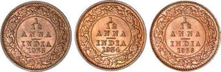 Bronze One Twelfth  Anna Coins of King George V of Calcutta and Bombay Mint.