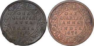 Copper One Quarter Anna Coins of Victoria Queen of Calcutta Mint.