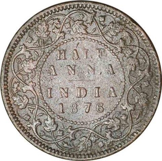 Copper Half Anna  Coin of Victoria Queen of Calcutta Mint of 1876.