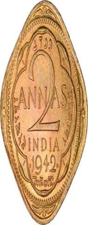 Nickel Brass Two Annas Coin of King George VI of  Bombay Mint of 1942.