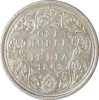 Silver One  Rupee Coin of Victoria Queen of Calcutta Mint of 1862.