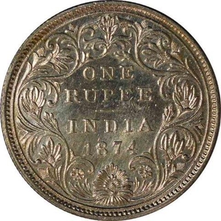 Silver One Rupee Coin of Victoria Queen of Calcutta Mint of 1874.