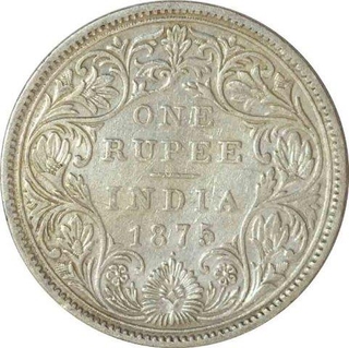 Silver One Rupee Coin of Victoria Queen of Bombay Mint of 1875.