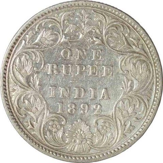 Silver One Rupee Coin of  Victoria Empress of Bombay Mint of 1892.