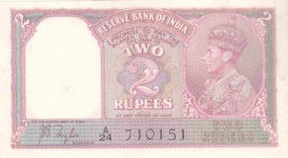 Two Rupees Bank Note of King George VI of Signed by JB Taylor.