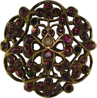 Butterfly Type Gold Brooch with Burmese Rubies of  Emeralds and White Sapphire.