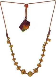 Gold Bead Necklace with Square Pendants.