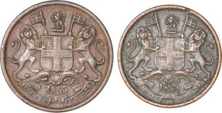 Copper Half Pice Coins of East India Company of Calcutta Mint of 1853.