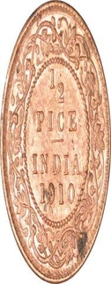 Bronze Half Pice Coin of King Edward VII of Calcutta Mint of 1910.