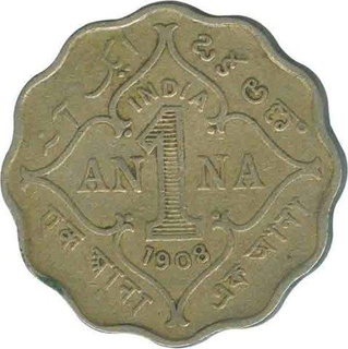 Copper Nickel One Anna Coin of King Edward VII of Bombay Mint of 1908.