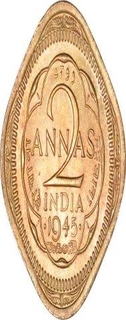 Nickel Brass Two Annas Coin of King George VI of Bombay Mint of 1945.