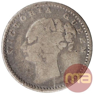 Silver Quarter Rupee Coin of Victoria Queen of Calcutta Mint of 1840.