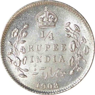 Silver Quarter Rupee Coin of King Edward VII of Calcutta Mint of 1908.