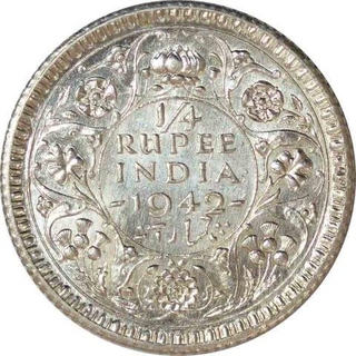 Silver Quarter Rupee Coin of King George VI of Calcutta Mint of 1942.