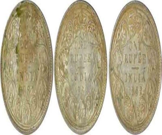 Silver One  Rupee Coin  of Victoria Queen of Bombay Mint of 1862.