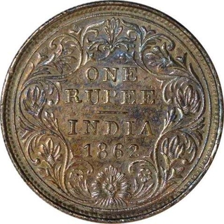 Silver One Rupee Rupee of Victoria Queen of Calcutta Mint of 1862.