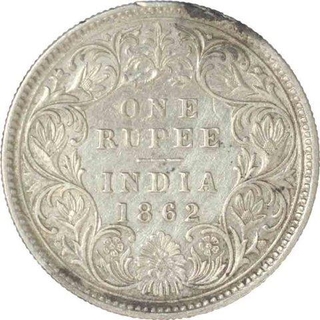 Silver One Rupee Coin of Victoria Queen of Calcutta Mint of 1862.