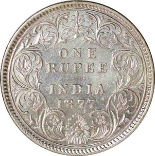 Silver One Rupee Coin of Victoria Empress of Calcutta Mint of 1877.