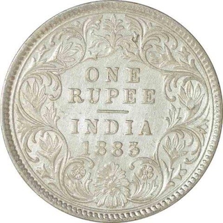 Silver One Rupee Coin of Victoria Empress of Calcutta Mint of 1883.