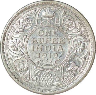 Silver One Rupee Coin of King George V of Bombay Mint of 1919.
