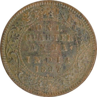 Copper Quarter Anna Coin of Victoria Empress of Calcutta Mint of 1897.