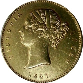 Gold Mohur Coin of Victoria Queen of Calcutta Mint of 1841.