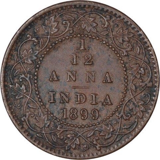 Copper One Twelfth Anna Coin of Victoria Empress of Calcutta Mint of 1899.