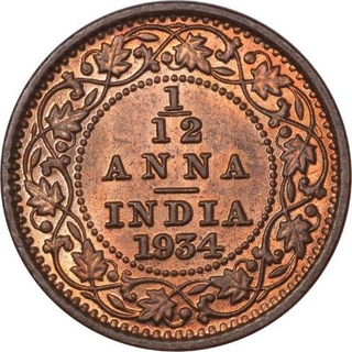 Bronze One Twelfth Anna Coin of King George V of Calcutta Mint of 1934.