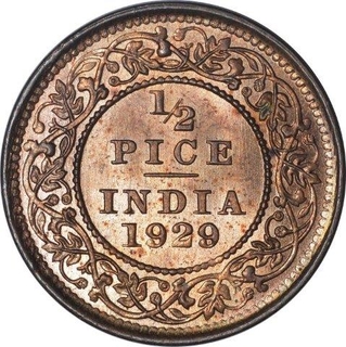 Bronze Half Pice Coin of King George V of Calcutta Mint of 1929.