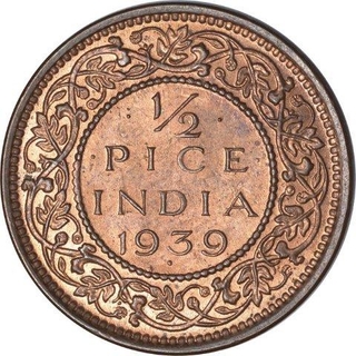 Bronze Half Pice Coin of King George VI of Bombay Mint of 1939.